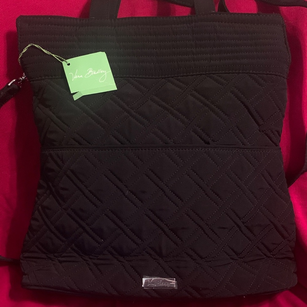 Vera Bradley Black Quilted convertible crossbody Tote with Carry Handles